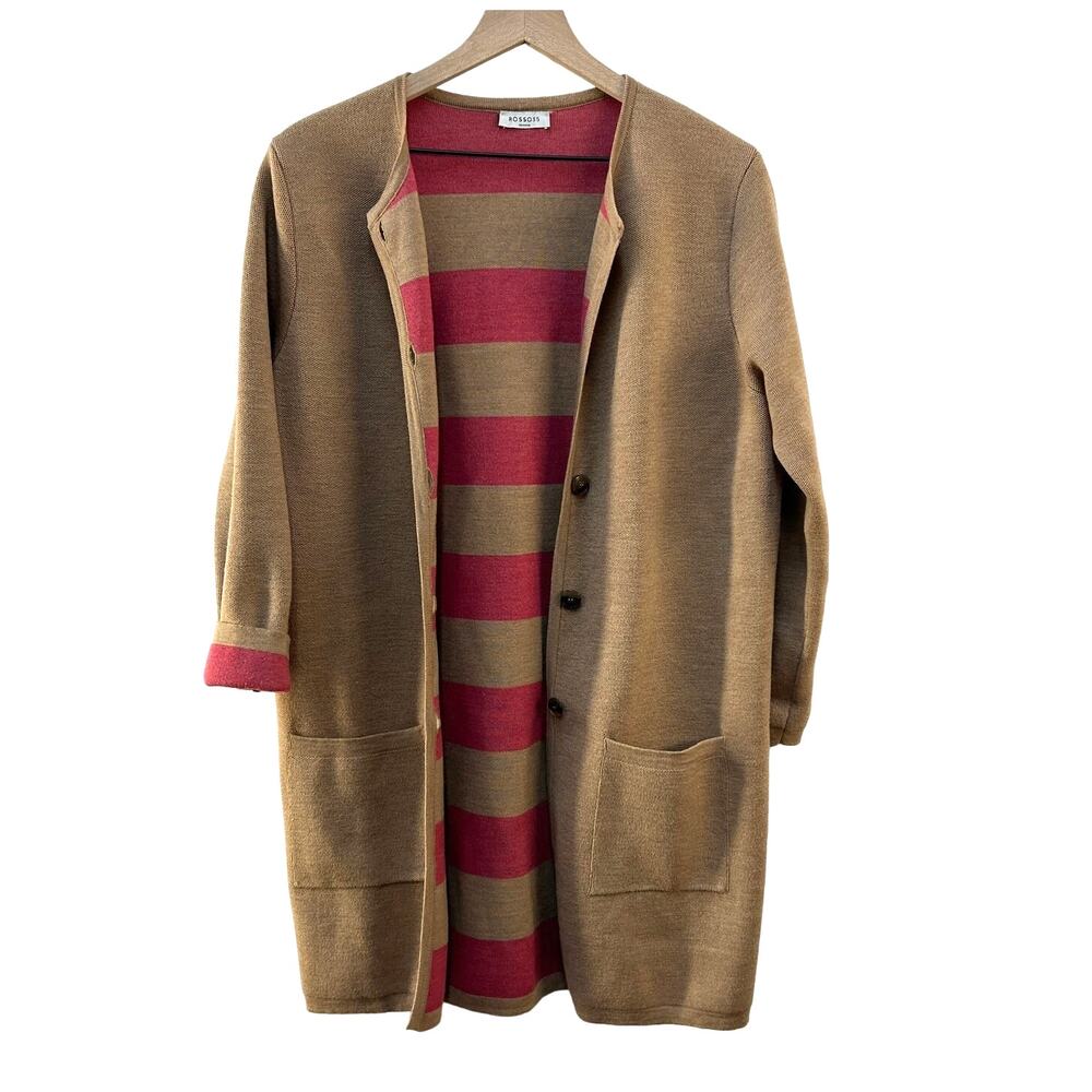 Rosso35 Merino Wool Sweater Jacket Coat Camal Tan Button Front 42 US 6 Italy - Picture 4 of 10